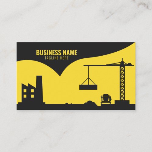 Modern Yellow  Black Construction Site Silhouette Business Card