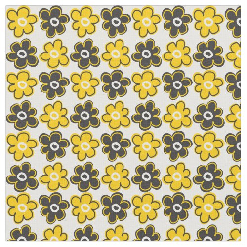 Modern Yellow Black Floral Pattern Fabric