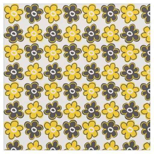 Modern Yellow Black Floral Pattern Fabric