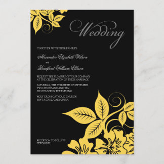 Modern Yellow/Black Floral Wedding Invitation