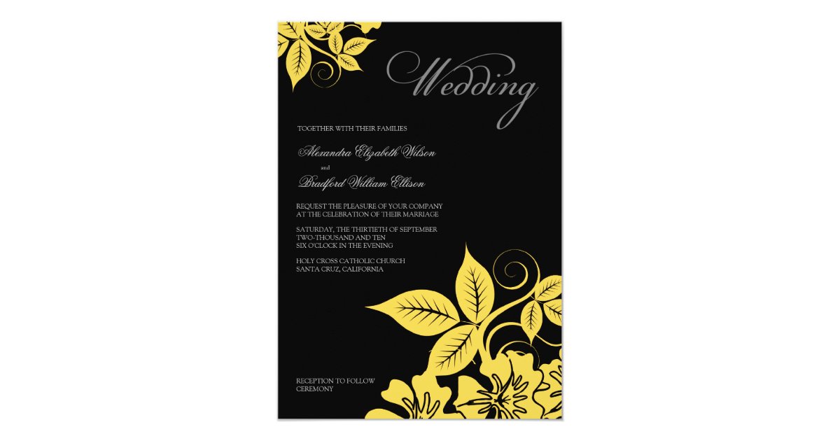 Modern Yellow/Black Floral Wedding Invitation