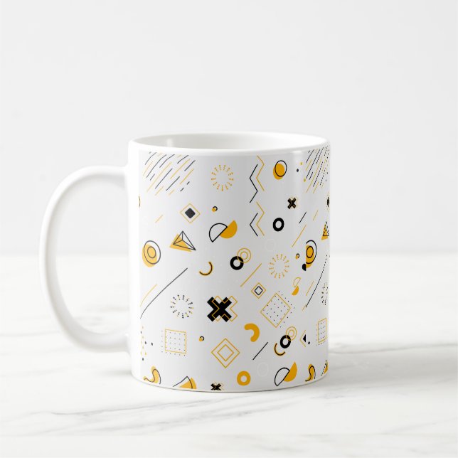 Modern Yellow Black Geometric Pattern Coffee Mug (Left)