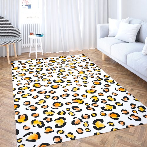 Modern yellow black leopard cheetah pattern rug