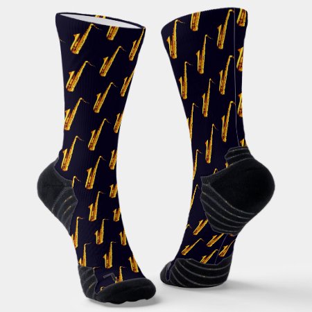 Modern Yellow & Black Saxophone Pattern Cool Jazzy Socks