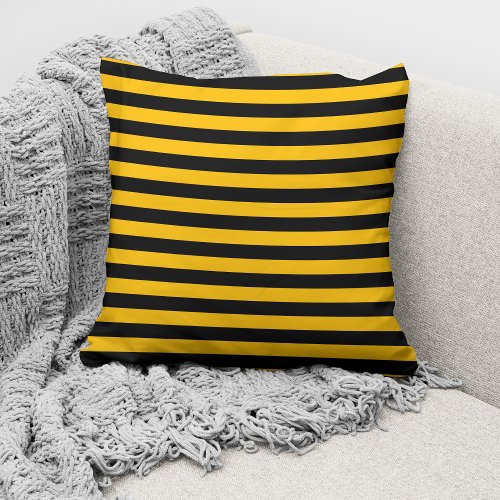 Modern Yellow Black Striped Pattern Throw Pillow