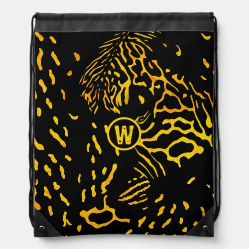 Modern Yellow Black Tiger Stripes Animal Print  Drawstring Bag