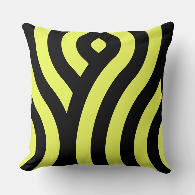 Modern Yellow & Black Wave Pattern Throw Pillow (Front)