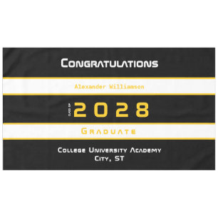 Modern Yellow Black White Graduation Party Tablecloth
