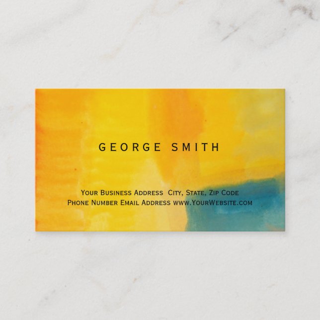 Modern Yellow Blue Abstract Plain Business Card (Front)