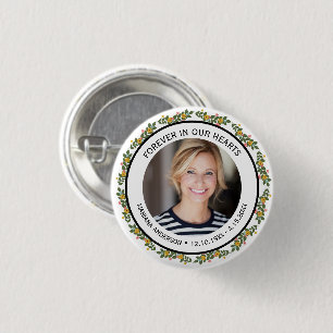 Modern Yellow & Blue Floral Forever in our Hearts Button