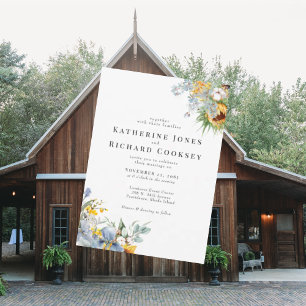 Modern Yellow & Blue Floral No Parents Wedding Invitation