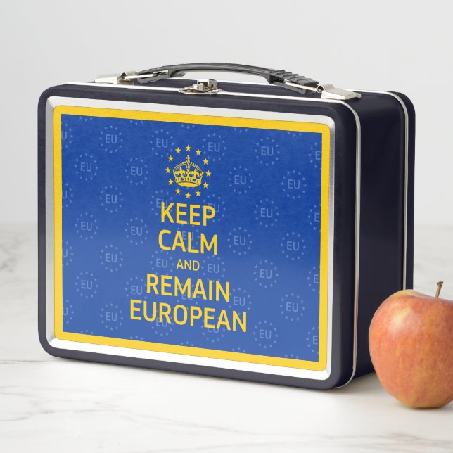 Modern Yellow Blue Keep Calm Crown Europe Vector Metal Lunch Box (In Situ)