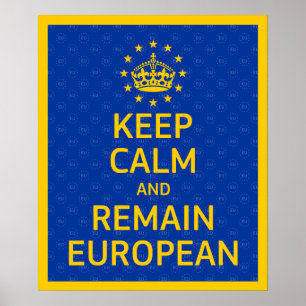 Modern Yellow Blue Keep Calm Crown Europe Vector Poster