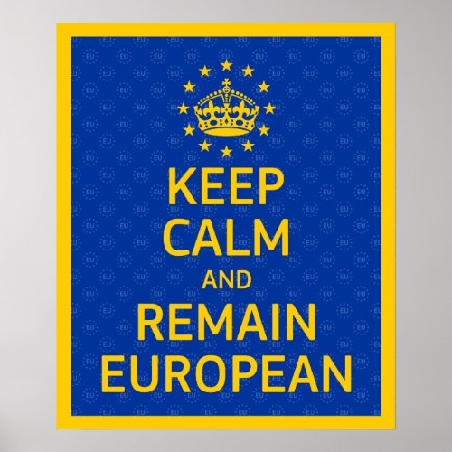 Modern Yellow Blue Keep Calm Crown Europe Vector Poster