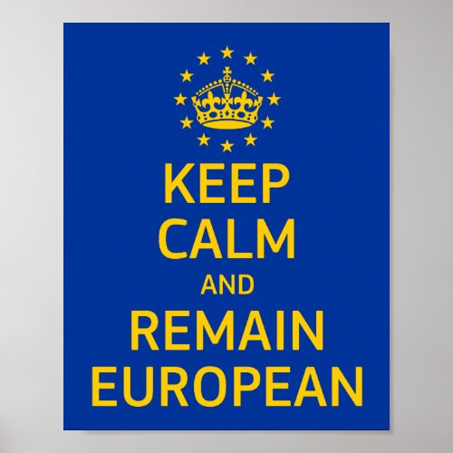 Modern Yellow Blue Keep Calm Crown Europe Vector Poster