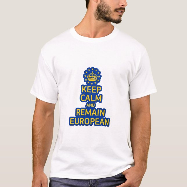 Modern Yellow Blue Keep Calm Crown Europe Vector T-Shirt (Front)