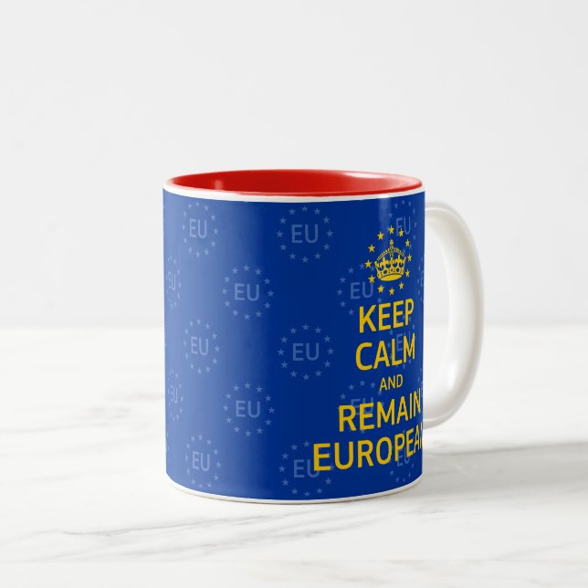 Modern Yellow Blue Keep Calm Crown Europe Vector T Two-Tone Coffee Mug (Front Right)