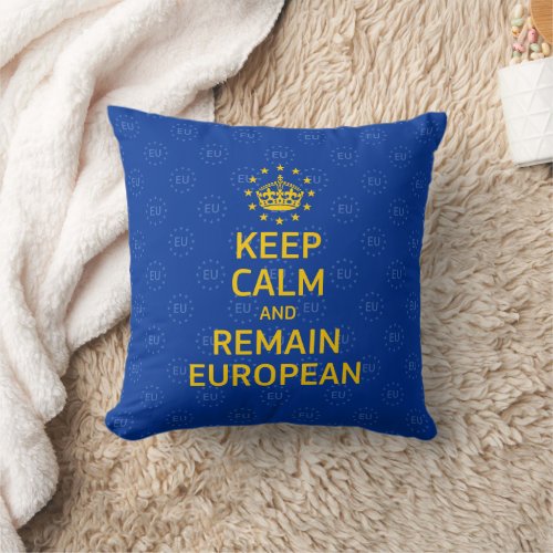 Modern Yellow Blue Keep Calm Crown Europe Vector Throw Pillow