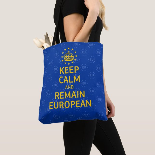 Modern Yellow Blue Keep Calm Crown Europe Vector Tote Bag (Close Up)