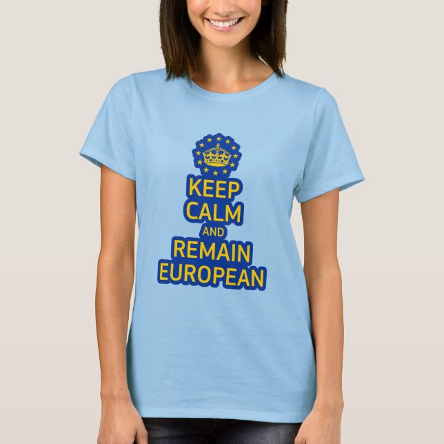 Modern Yellow Blue Keep Calm Crown European Art T-Shirt (Front)