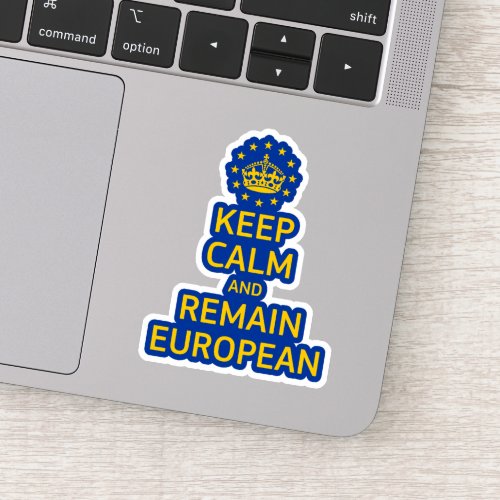 Modern Yellow Blue Keep Calm Crown European Pun Sticker
