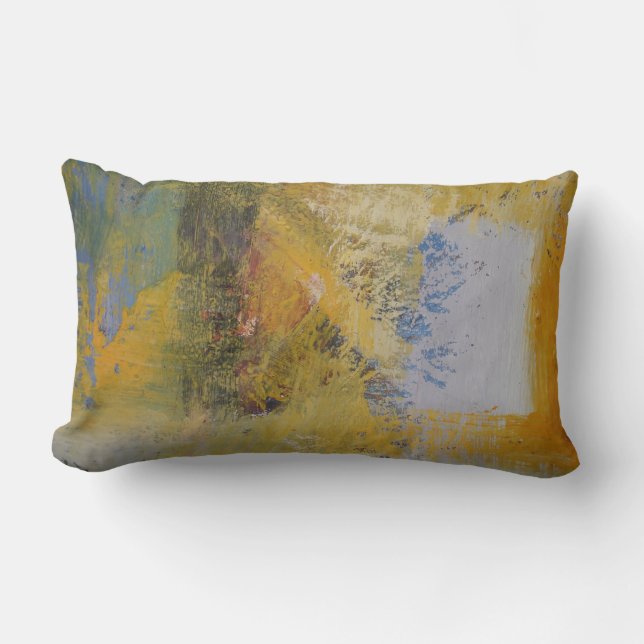 Modern Yellow Blue Soft Pastel Color Abstract Lumbar Pillow (Front)