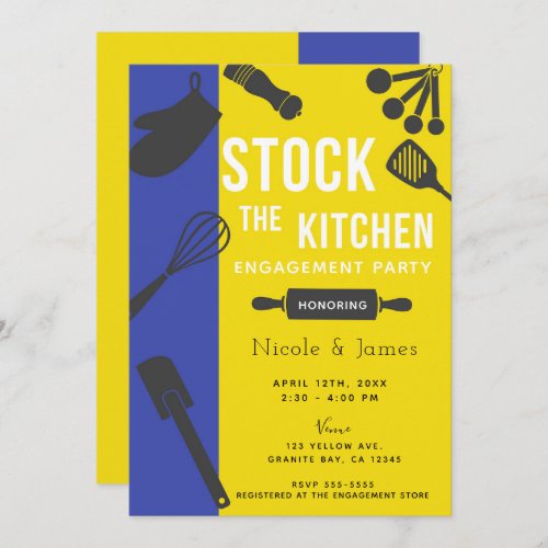 Modern Yellow Blue Stock Kitchen Engagement Party Invitation