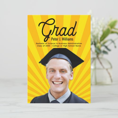 Modern Yellow Boy Personalized Photo Graduation Announcement