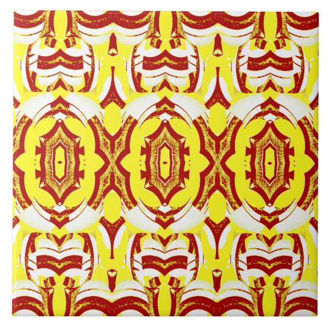 Modern yellow & brown classic pattern   ceramic tile (Front)