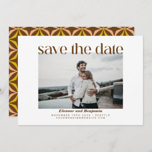 Modern Yellow Brown Retro Typography Wedding Photo Save The Date