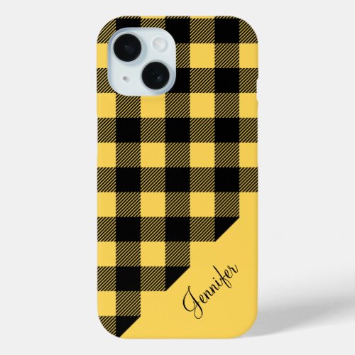 Modern Yellow Buffalo Plaid Check Pattern  iPhone 15 Case