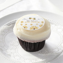 Modern Yellow Bumblebee and Sunflowers Baby Shower Edible Frosting Rounds