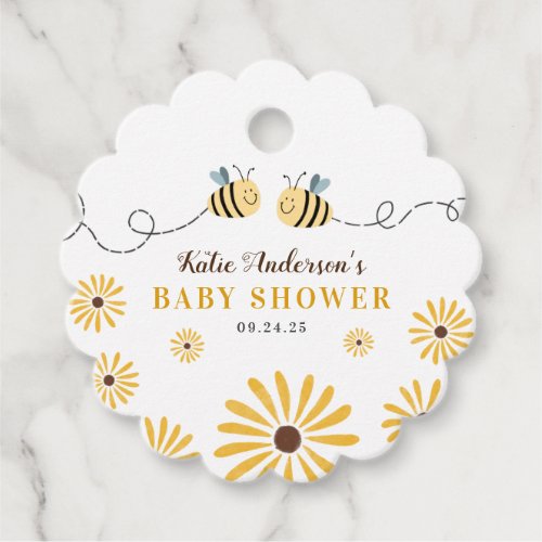 Modern Yellow Bumblebee and Sunflowers Baby Shower Favor Tags