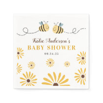 Modern Yellow Bumblebee and Sunflowers Baby Shower Napkins