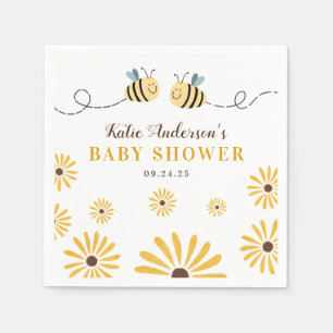 Modern Yellow Bumblebee and Sunflowers Baby Shower Napkins