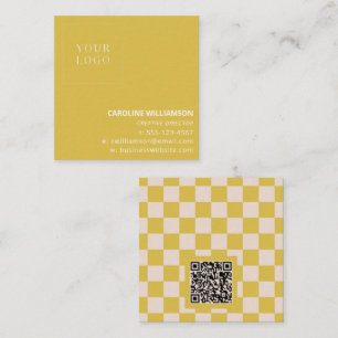 Modern Yellow Checkerboard Logo Branding QR Code Square Business Card