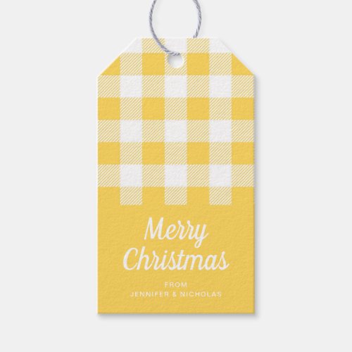 Modern Yellow Checkered Pattern Merry Christmas Gift Tags