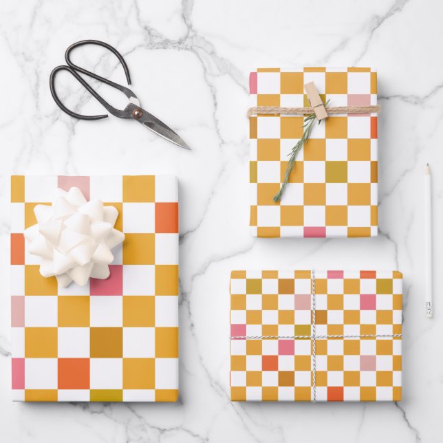 Modern Yellow Checkered Wrapping Paper (Front)