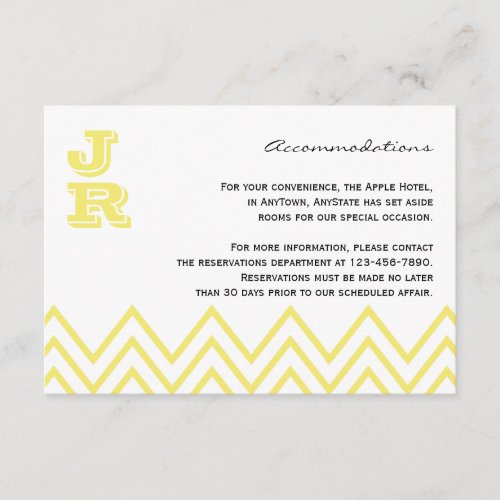 Modern Yellow Chevron Accommodations Insert Invitations
