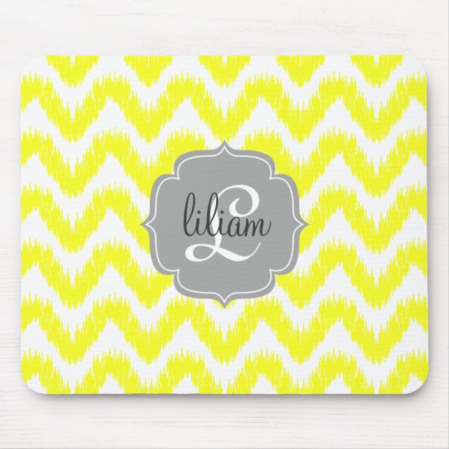Modern Yellow Chevron Ikat Personalized Mouse Pad (Front)