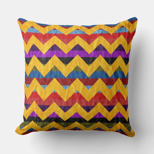 Modern Yellow Chevron Leather Throw Pillow (Front)