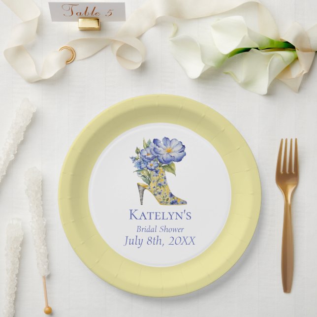  Modern Yellow Chinoiserie High-Heel Shoe Paper Plates (Wedding)