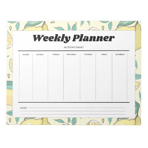 Modern Yellow Citrus Lemon Pattern Weekly Planner  Notepad