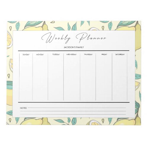 Modern Yellow Citrus Lemon Pattern Weekly Planner Notepad