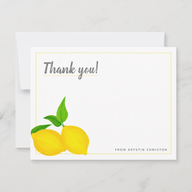 Modern Yellow Citrus Lemons White Thank You Card (Front)