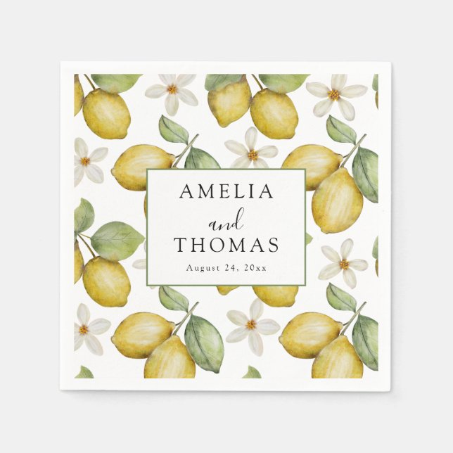 Modern Yellow Citrus Wedding Napkins (Front)