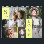Modern Yellow Color Block Family Photo Collage Calendar<br><div class="desc">Modern Love Yellow Color Block Family Photo Collage Christmas & New Year Monthly Calendar - with personalized Love Word, family last name, year, and initial letter, all arranged in an elegant grid layout. This modern and sleek design displays 6 of your own pictures beautifully on the cover, 6 more on...</div>