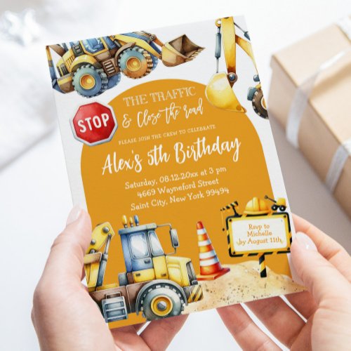 Modern Yellow Construction Boy Birthday Invitation