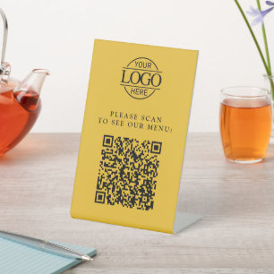 Modern Yellow Custom Business Logo QR Code Menu Pedestal Sign