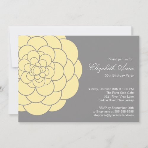 Modern Yellow Dahlia Bloom Birthday Party Personalized Invitations